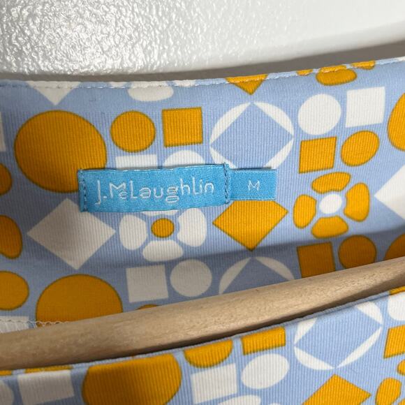 J. McLaughlin Catalina Cloth Dress Womens Medium Blue Orange Geo Floral Stretch - Picture 5 of 9